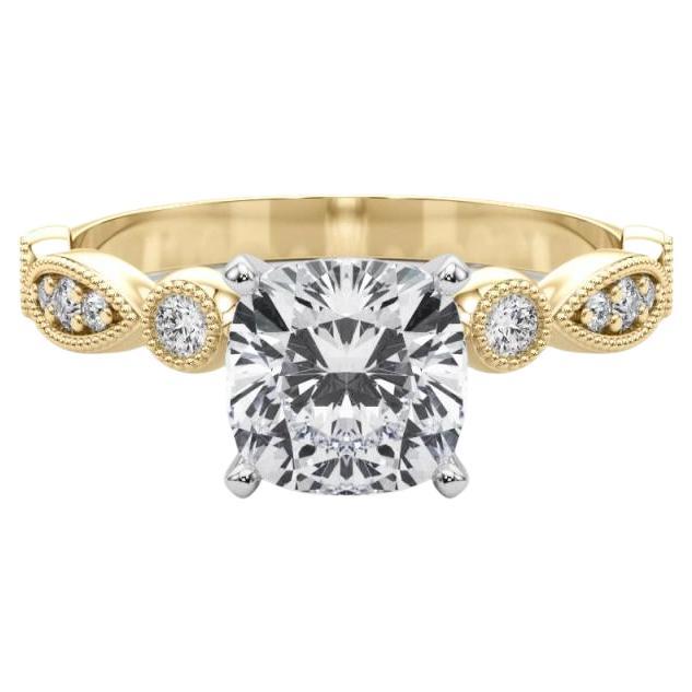 GIA Bague en or jaune diamant 1.3ct Marquise coussin 
rond Milgrain Bezel