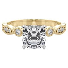 GIA 1.3ct Cushion Marquise
Round Milgrain Bezel Yellow Gold Diamond Ring