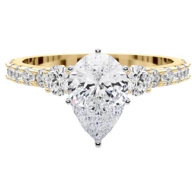 GIA 1,21ct Pear Three-Stone con gambo di diamante Anello di diamanti in oro giallo 18K