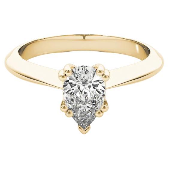 GIA 2ct Pear Solitaire Double Prong Cathedral Bague diamant en or jaune 18K