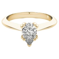 GIA 2ct Pear Solitaire Double Prong Cathedral Bague diamant en or jaune 18K