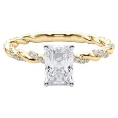 GIA 2.38ct Radiant Micro Pave Twisted Braid Band 18K Yellow Gold Diamond Ring