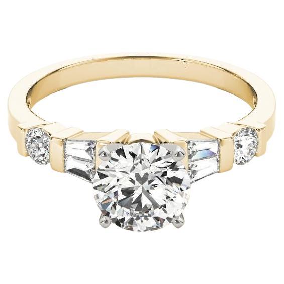 GIA 1.06 Carat Baguette 
Round Channel Solitaire 18K Yellow Gold Diamond Ring