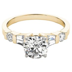GIA 1.06 Carat Baguette 
Round Channel Solitaire 18K Yellow Gold Diamond Ring