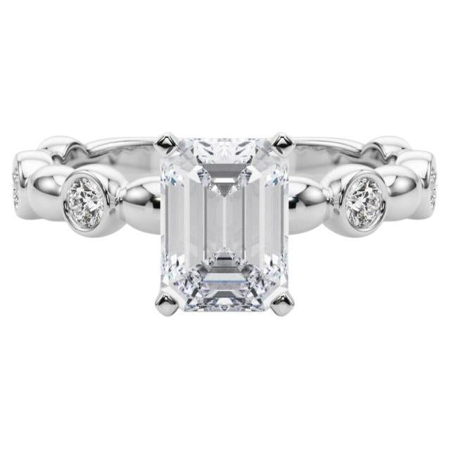 GIA 1.01ct Emerald Side Stone Bezel Band Solitaire Diamond Ring