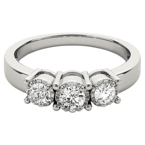 GIA Anillo de diamantes redondo de tres piedras con bisel milagroso de 2,2 quilates y oro blanco de 18 quilates