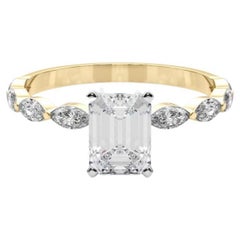 GIA Certified 1.5 Carat Emerald Diamond Band Solitaire Diamond Ring