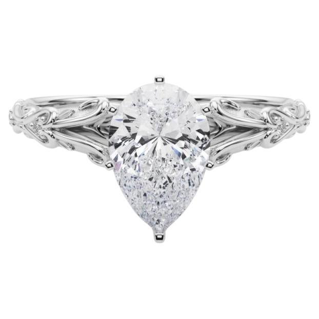 GIA 1.2ct Pear Vintage 3-Stone Heart
Vine Bague en diamant
