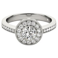 GIA 1,5 quilates Halo redondo Filigrana Pave Milgrain Anillo de diamantes
