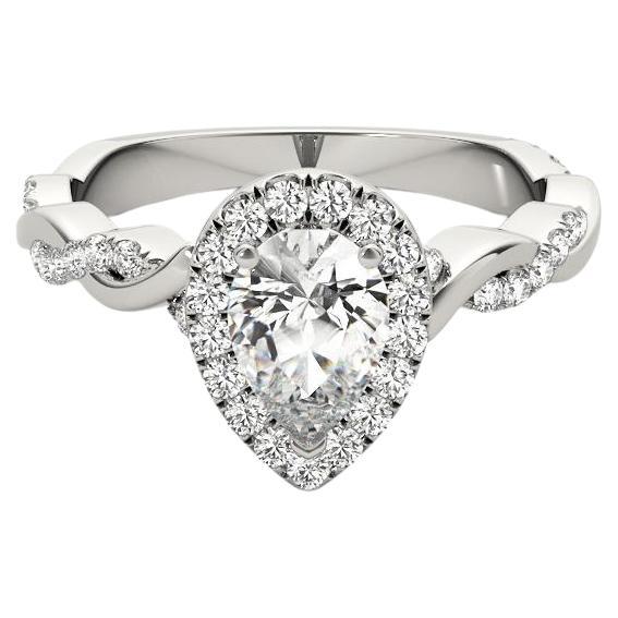 Halo de pera con banda trenzada de 0.9 quilates certificada por GIA Anillo de diamantes