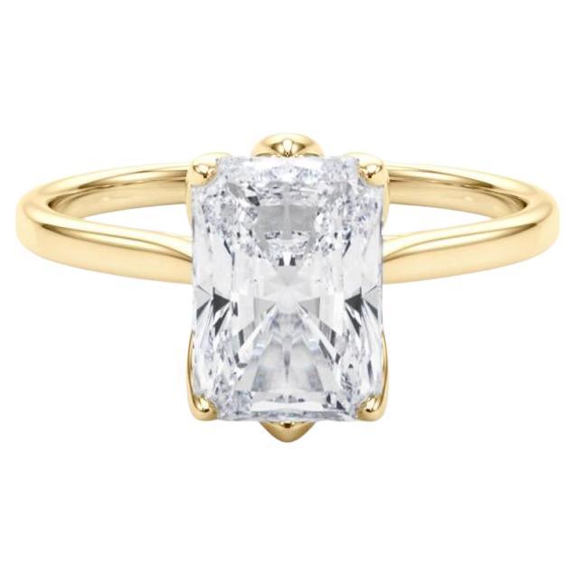 GIA 2.01 Carat Radiant Solitaire Cathedral Tulip 18K Yellow Gold Diamond Ring