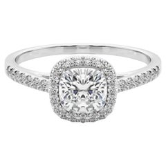 GIA zertifiziert 1,2 Karat Cushion Halo Pave 18K Weißgold Diamantring