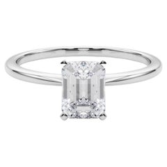 GIA 0.91ct Smaragd Prong Set Solitär Slim Band  Diamantring
