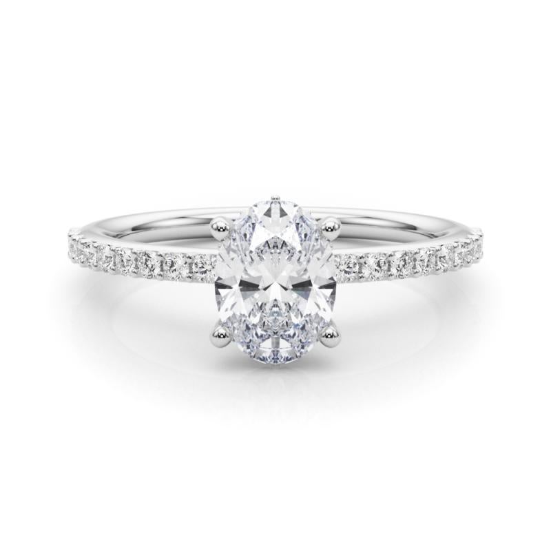 GIA Certificato 1.01 Carato Ovale Halo Mezza Eternità Anello con diamante