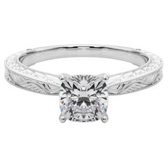 GIA 1.5ct Cushion Classic Solitaire Antique Engraved Diamond Ring