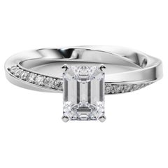 GIA 2ct Emerald Solitaire Twisted Square Band 18K White Gold Diamond Ring