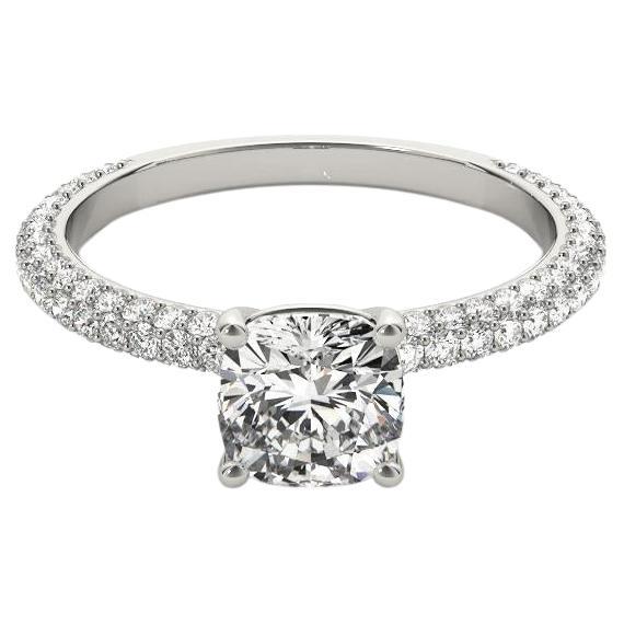 Bague en diamant certifié GIA de 1.21 carat, coussin, solitaire, pavé, en platine