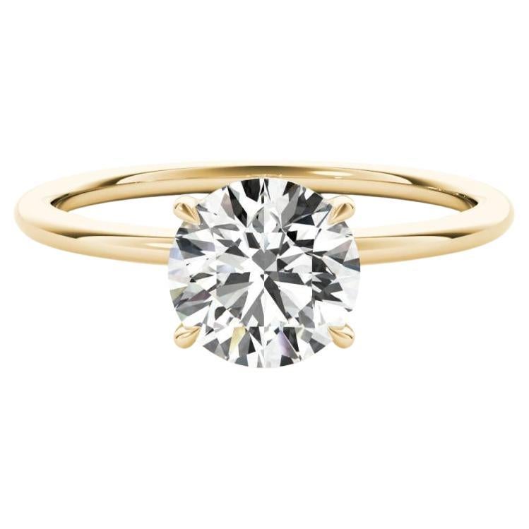 GIA Anillo de diamantes de oro amarillo de 18 quilates con doble halo oculto y solitario redondo de 1,83 ct en venta