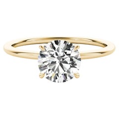 GIA 1.83ct Round Solitaire Double Hidden Halo 18K Yellow Gold Diamond Ring