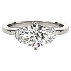 Bague à trois pierres en or blanc 18 carats certifiée GIA de 2,01 carats de diamant rond