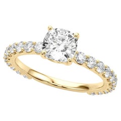 GIA Certified 1 Carat Cushion Partial Eternity Shank Diamond Ring