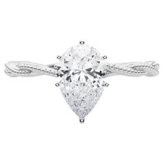 Anillo de diamantes en platino con banda trenzada en forma de pera de 2,01 quilates con certificado GIA