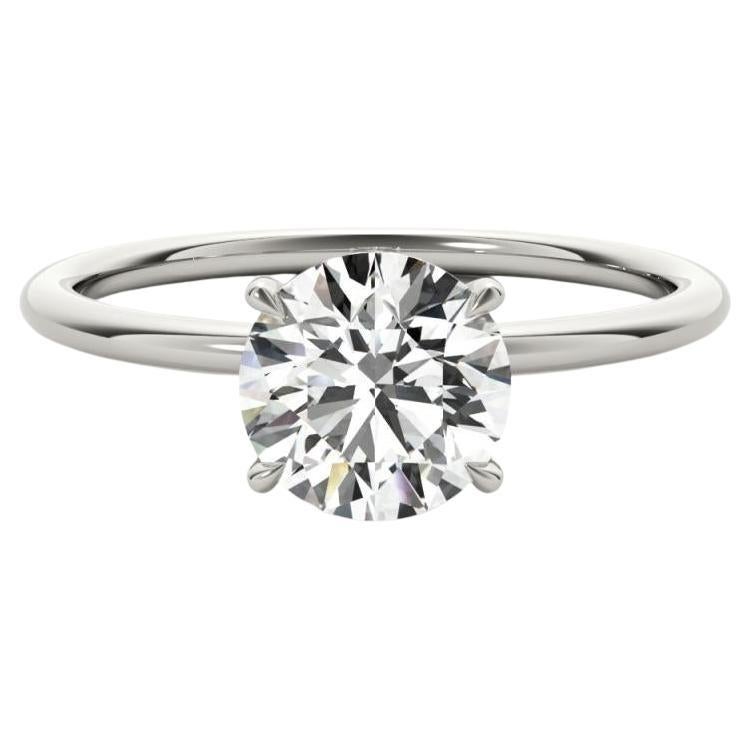 GIA 2.51ct Round Solitaire Double Hidden Halo 18K White Gold Diamond Ring