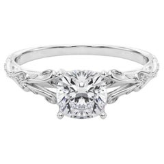 GIA 0.9ct Cushion Vintage 3-Stone Heart
Vine 18K White Gold Diamond Ring