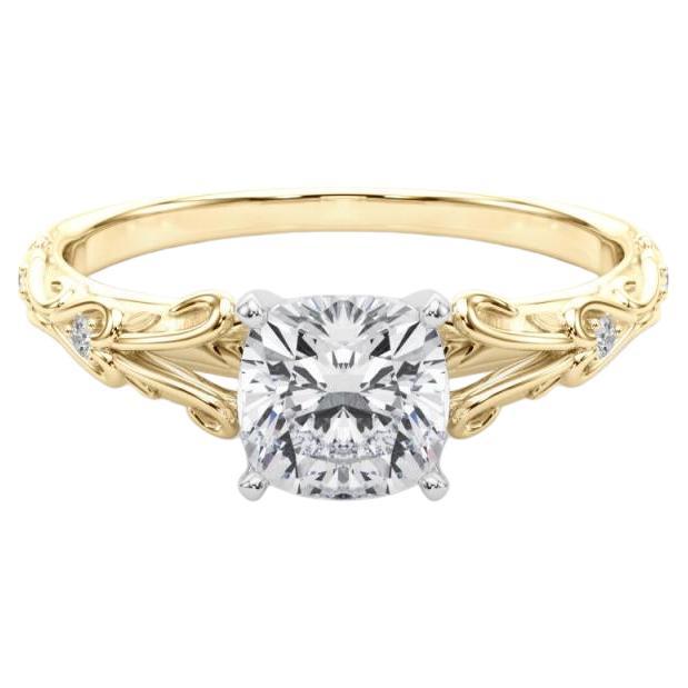 GIA 0.91ct Cushion Vintage 3-Stone Heart
Vine 18K Yellow Gold Diamond Ring