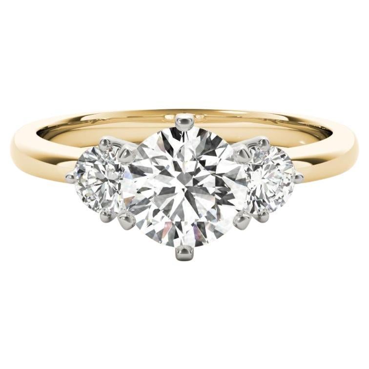 GIA Certified 1.03 Carat Round Three-Stone Diamond Ring 18K Yellow Gold