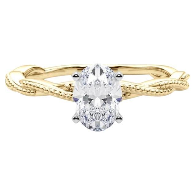 Bague à diamant certifiée GIA de 1.21 carat, ovale, à anneau tressé et torsadé