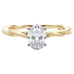 Bague à diamant certifiée GIA de 1.21 carat, ovale, à anneau tressé et torsadé