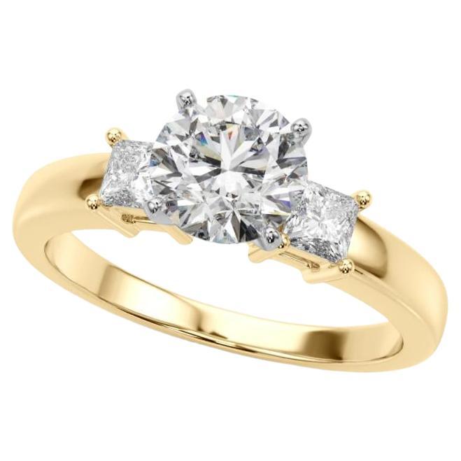 Anello di diamanti a tre pietre con taglio rotondo e principessa certificato GIA da 2,01 carati