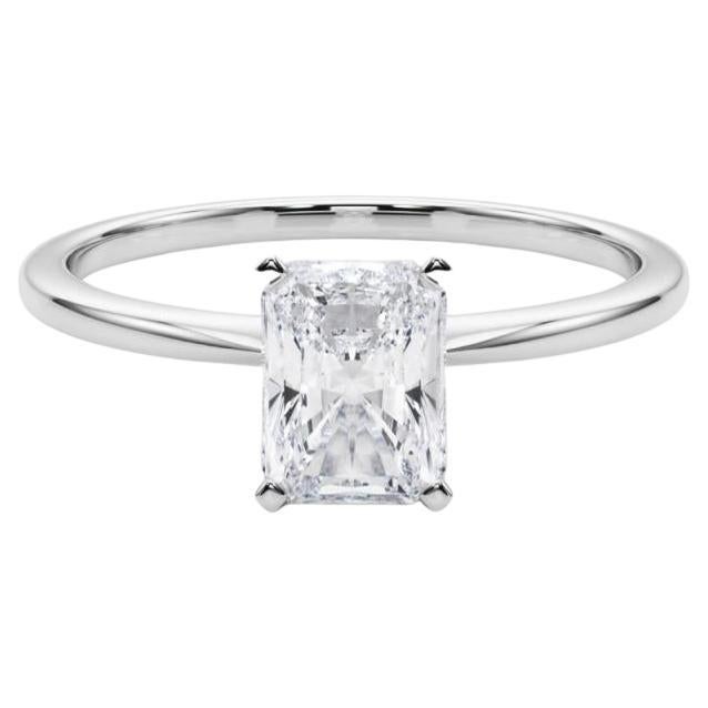 GIA 1.52ct Radiant Slim Band Prong Set Solitaire 18K White Gold Diamond Ring