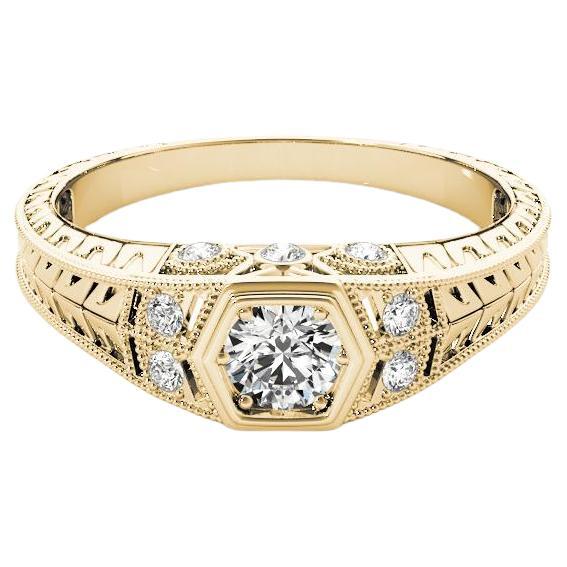 GIA 1.7ct Round Bezel Filigree Flower Engraved 18K Yellow Gold Diamond Ring (Bague diamant en or jaune 18K)