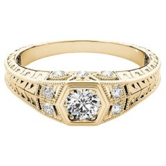 GIA 1.7ct Round Bezel Filigree Flower Engraved 18K Yellow Gold Diamond Ring (Bague diamant en or jaune 18K)