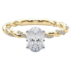 GIA 1.2ct Oval Micro Pave Twisted Braid Band 18K Yellow Gold Diamond Ring