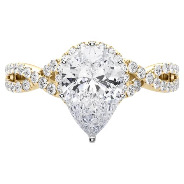 GIA zertifiziert 1.91 Karat Solitär Birne Halo Unendlichkeit Diamantring