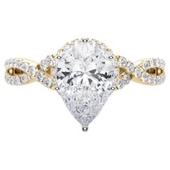 GIA zertifiziert 1.91 Karat Solitär Birne Halo Unendlichkeit Diamantring