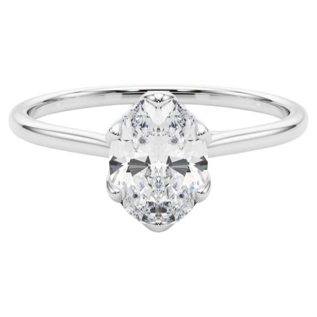 GIA Certified 2.01 Carat Oval Tulip Solitaire Cathedral Platinum Diamond Ring