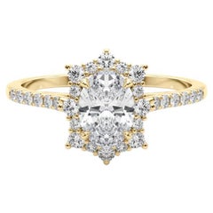 GIA 1ct Oval Vintage Cathedral Snowflake Halo Yellow Gold Diamond Ring