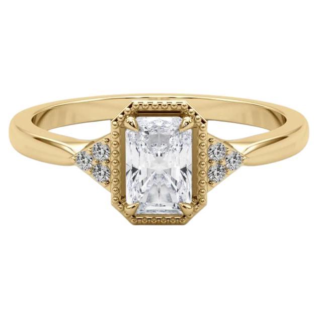 GIA 2.01 Carat Milgrain Radiant Geometric Bezel 18K Yellow Gold Diamond Ring
