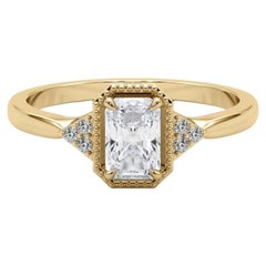 GIA 2.01 Carat Milgrain Radiant Geometric Bezel 18K Yellow Gold Diamond Ring