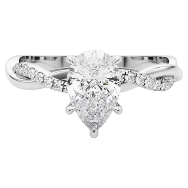 Anillo de diamantes en forma de uve infinita trenzada pera de 1,25 quilates con certificado GIA