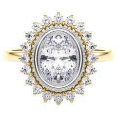 GIA Certified 2.5Carat Oval Cluster Vintage Flower Diamond Ring
