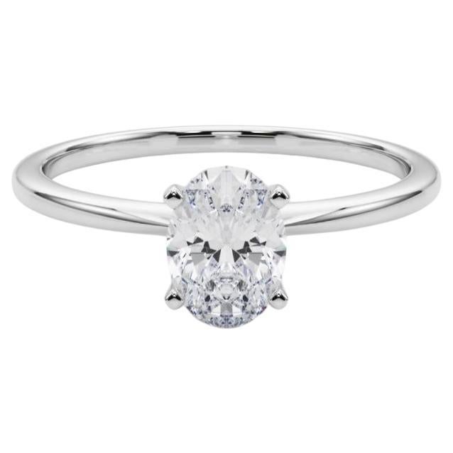 GIA 1.6ct Oval Slim Band Prong Set Solitaire 18K White Gold Diamond Ring