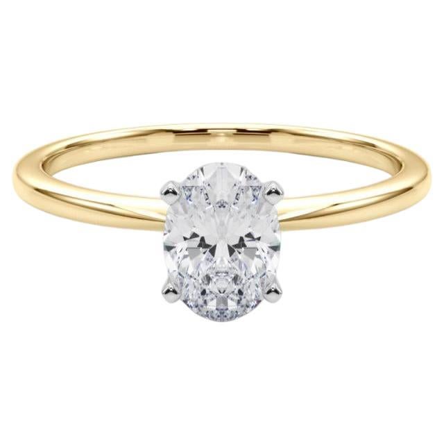 GIA 1.2ct Oval Slim Band Prong Set Solitaire 18K Yellow Gold Diamond Ring