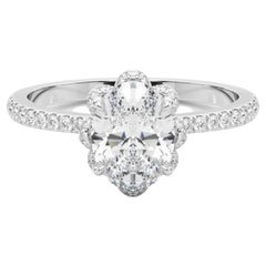 GIA 1.51ct Oval Multi-Petal Flower Bloom Vintage White Gold Diamond Ring