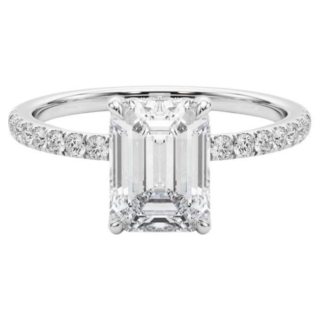 GIA Certified 1.8 Carat Emerald Hidden Halo Pave 18K White Gold Diamond Ring