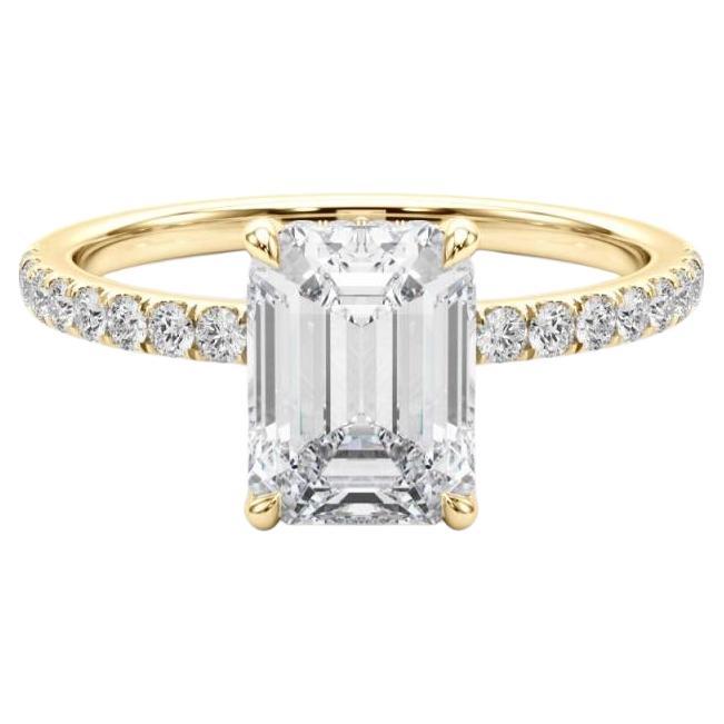 GIA zertifiziert 1,2 Karat Smaragd versteckt Halo Pave 18K Gelbgold Diamantring